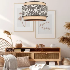 Suspension en coton et raphia d38cm naturel et noir - milo