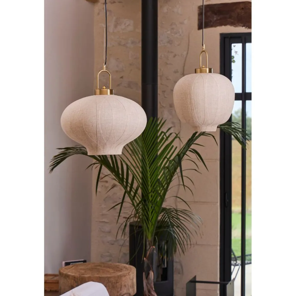 Suspension en lin blanc cassé et doré d35cm - Calypso