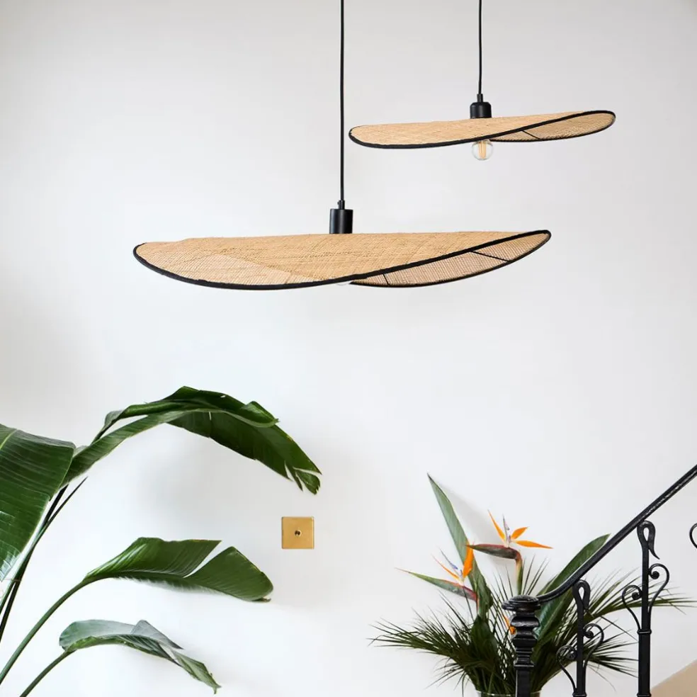 Suspension non électrique en rotin naturel et noir d54cm - Yucata