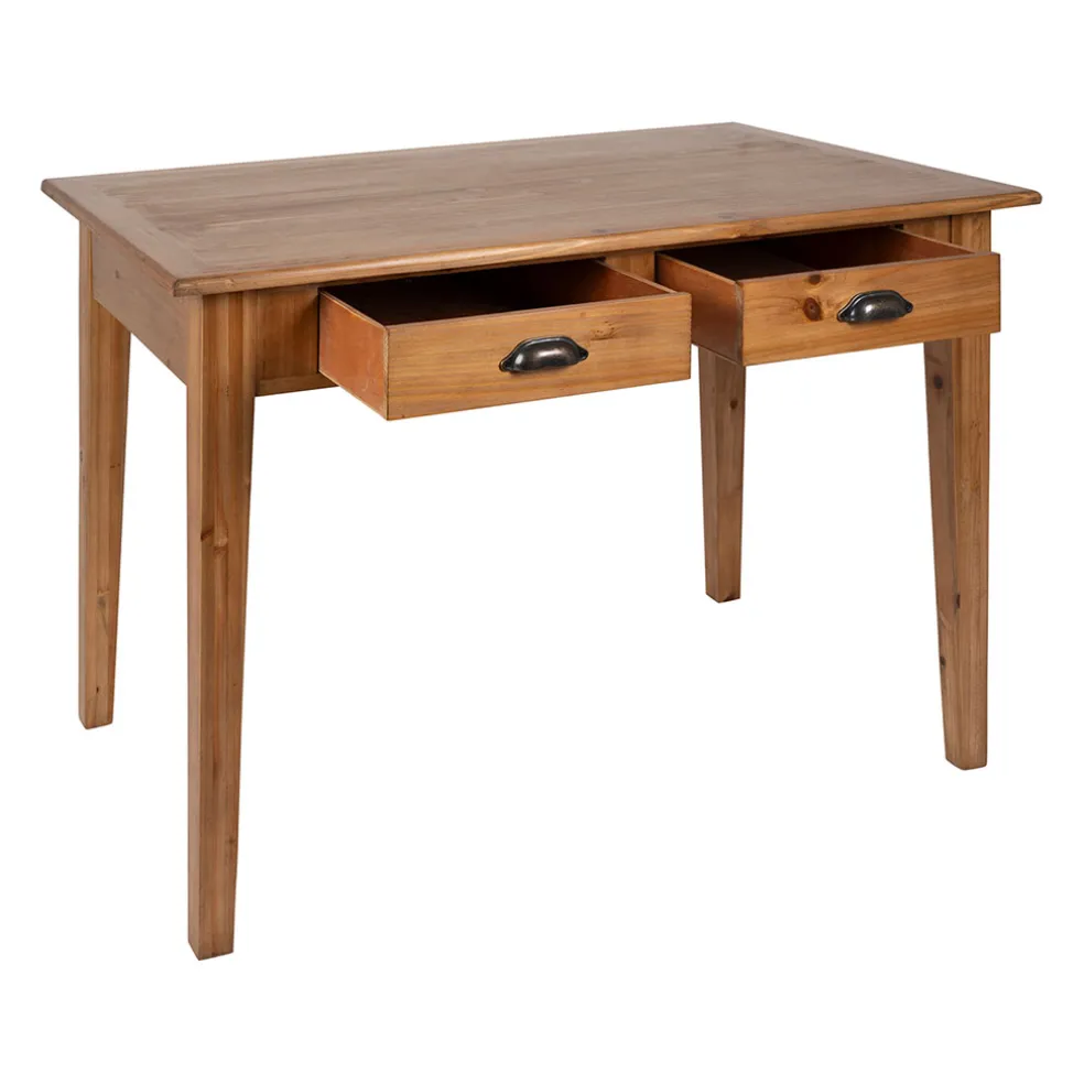 Table à manger 2 tiroirs en sapin et panneau de bois naturel 108x67cm - Terroir