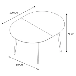 Table à manger avec allonge en bois 120(+40cm)x80cm - Lara