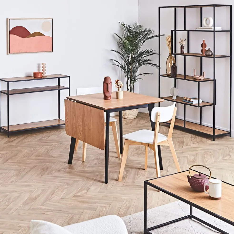 Table à manger avec rallonge en plaqué chêne 120x80cm - Roxy