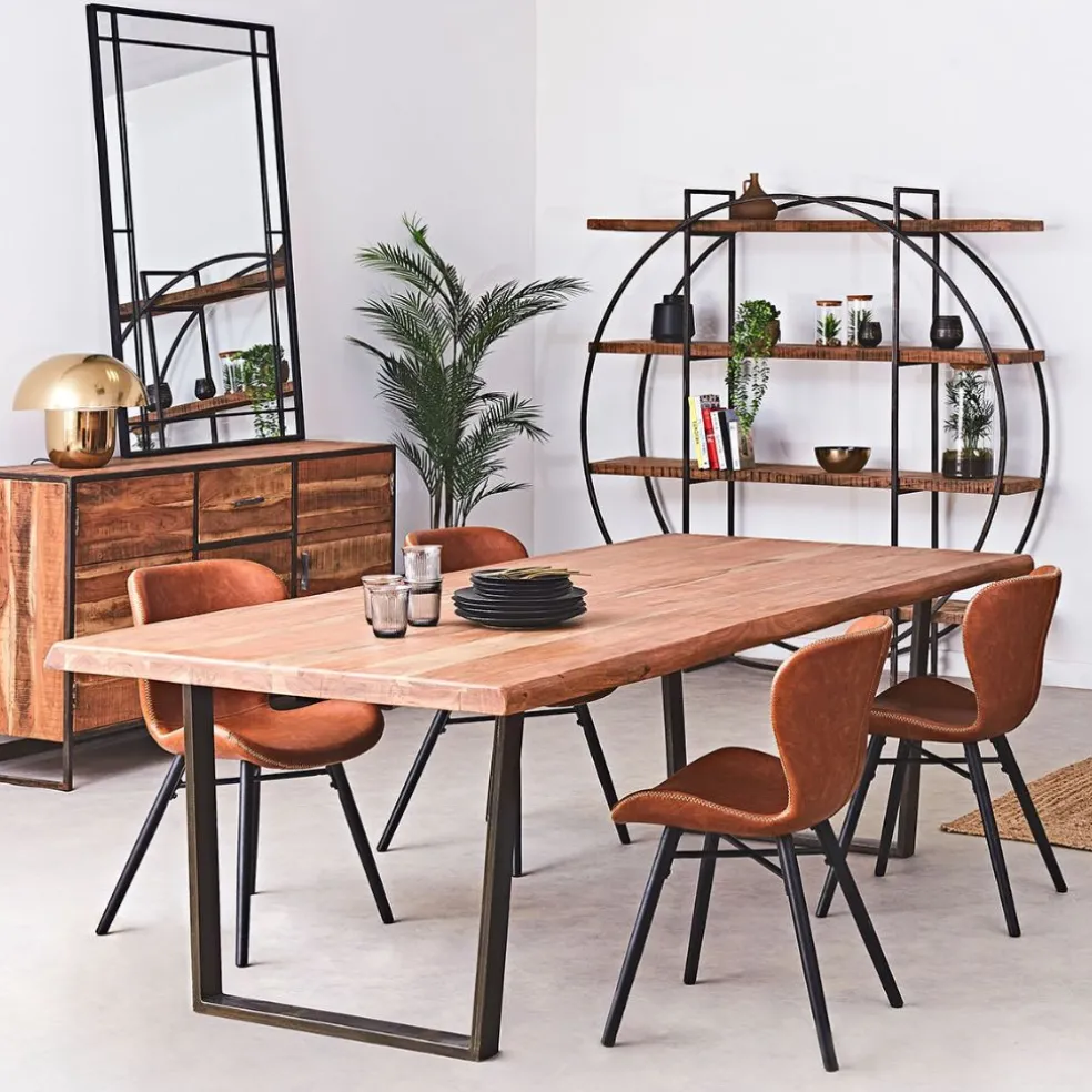 Table à manger en acacia massif et pieds en fer noir 240x110cm - Factory