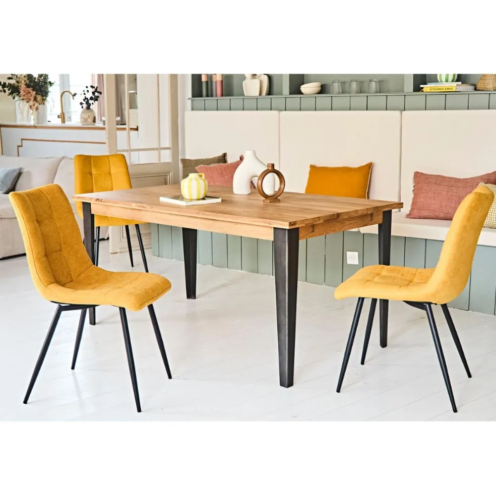Table à manger en chêne massif et pieds acier 160x90cm- Manny