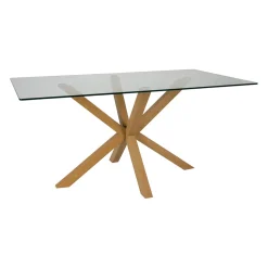 Table à manger en verre trempé et métal naturel 160x90cm - Adela