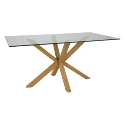 Table à manger en verre trempé et métal naturel 180x90cm - Adela