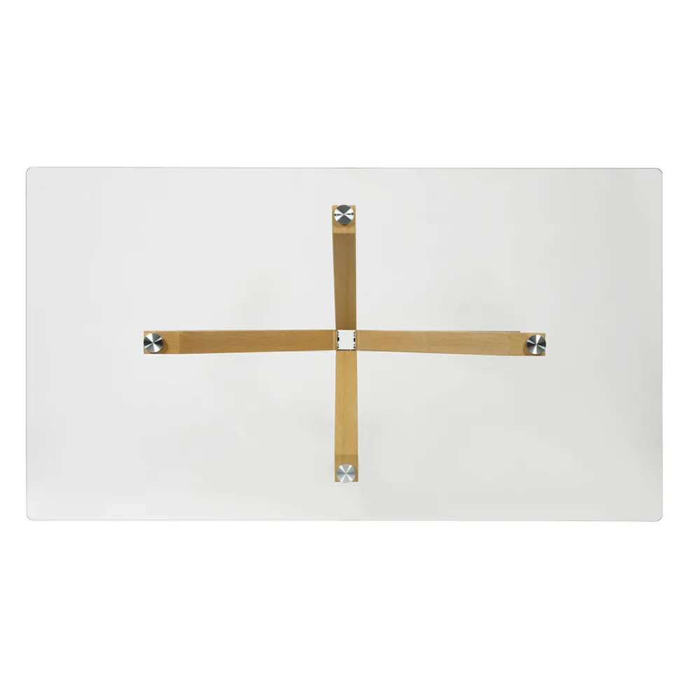 Table à manger en verre trempé et métal naturel 180x90cm - Adela