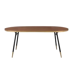 Table à manger ovale en noyer plaqué et métal doré 180x90cm - Denise
