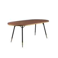 Table à manger ovale en noyer plaqué et métal doré 180x90cm - Denise