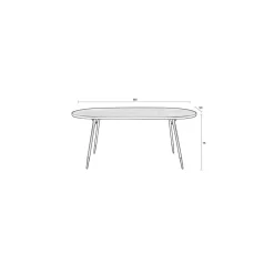 Table à manger ovale en noyer plaqué et métal doré 180x90cm - Denise