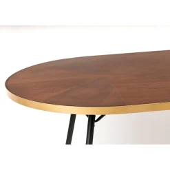 Table à manger ovale en noyer plaqué et métal doré 180x90cm - Denise