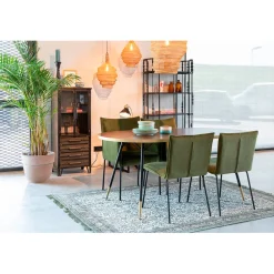 Table à manger ovale en noyer plaqué et métal doré 180x90cm - Denise