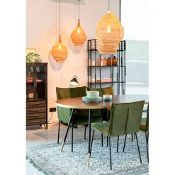 Table à manger ovale en noyer plaqué et métal doré 180x90cm - Denise