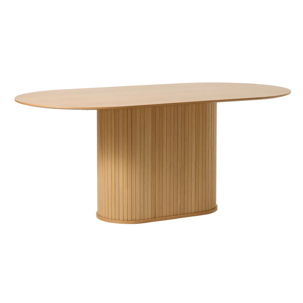 Table à manger ovale en placage chêne naturel 180x95cm - Nola