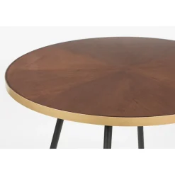 Table à manger ronde en noyer plaqué et métal doré d91cm - Denise