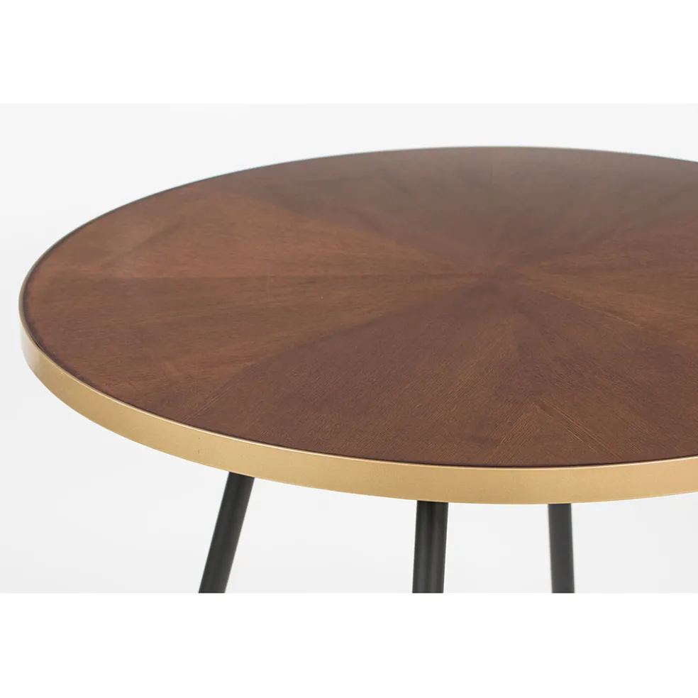 Table à manger ronde en noyer plaqué et métal doré d91cm - Denise