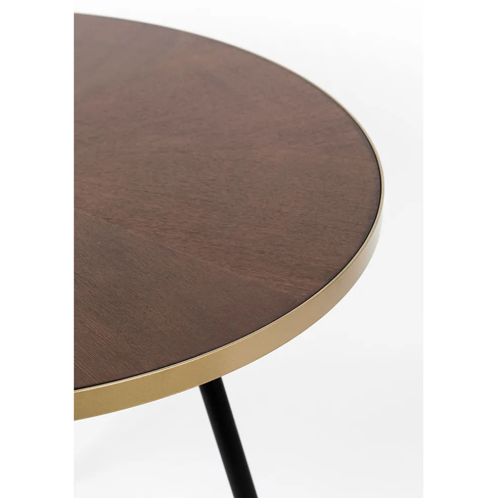 Table à manger ronde en noyer plaqué et métal doré d91cm - Denise