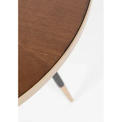 Table à manger ronde en noyer plaqué et métal doré d91cm - Denise