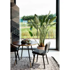 Table à manger ronde en noyer plaqué et métal doré d91cm - Denise