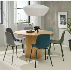 Table à manger ronde en placage chêne naturel d120cm - nola