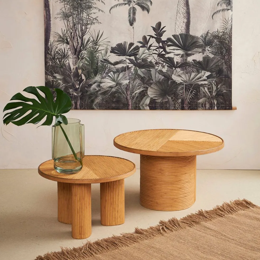 Table basse 3 pieds en bambou et sapin naturel d55xh35cm - Saori