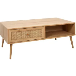 Table basse avec tiroir en bois et cannage L110cm - Baia