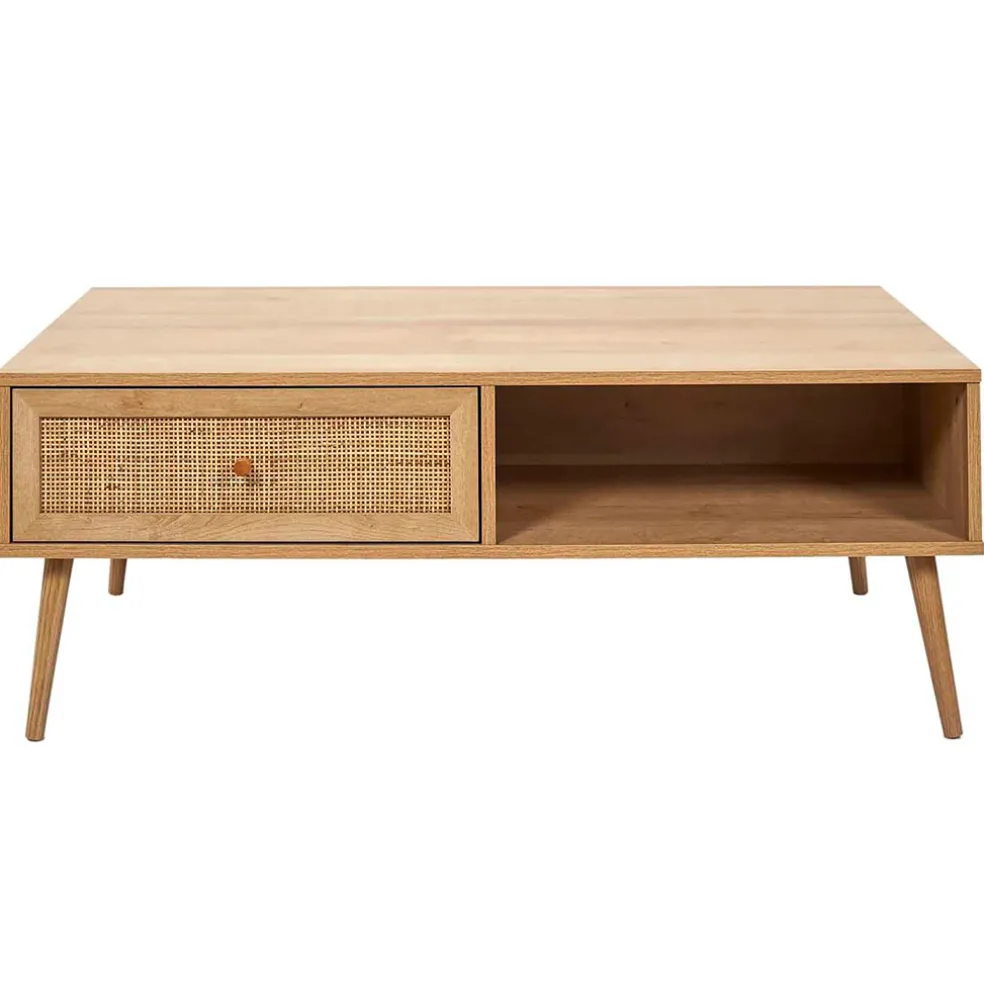 Table basse avec tiroir en bois et cannage L110cm - Baia