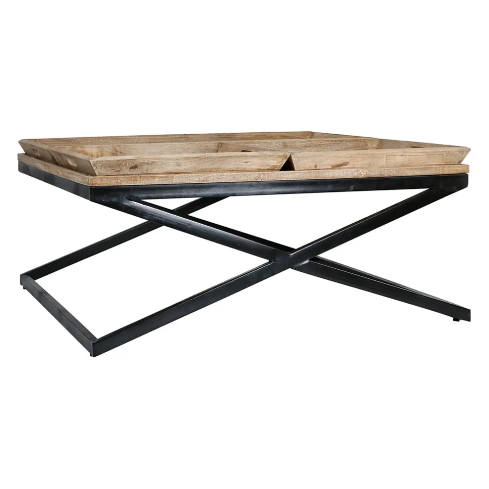 Table basse carrée avec plateaux en manguier et fer noir L120cm - Noe