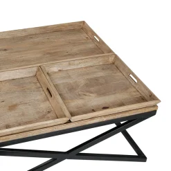 Table basse carrée avec plateaux en manguier et fer noir L120cm - Noe