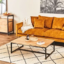 Table basse en acacia et pieds en fer noir - Brooklyn