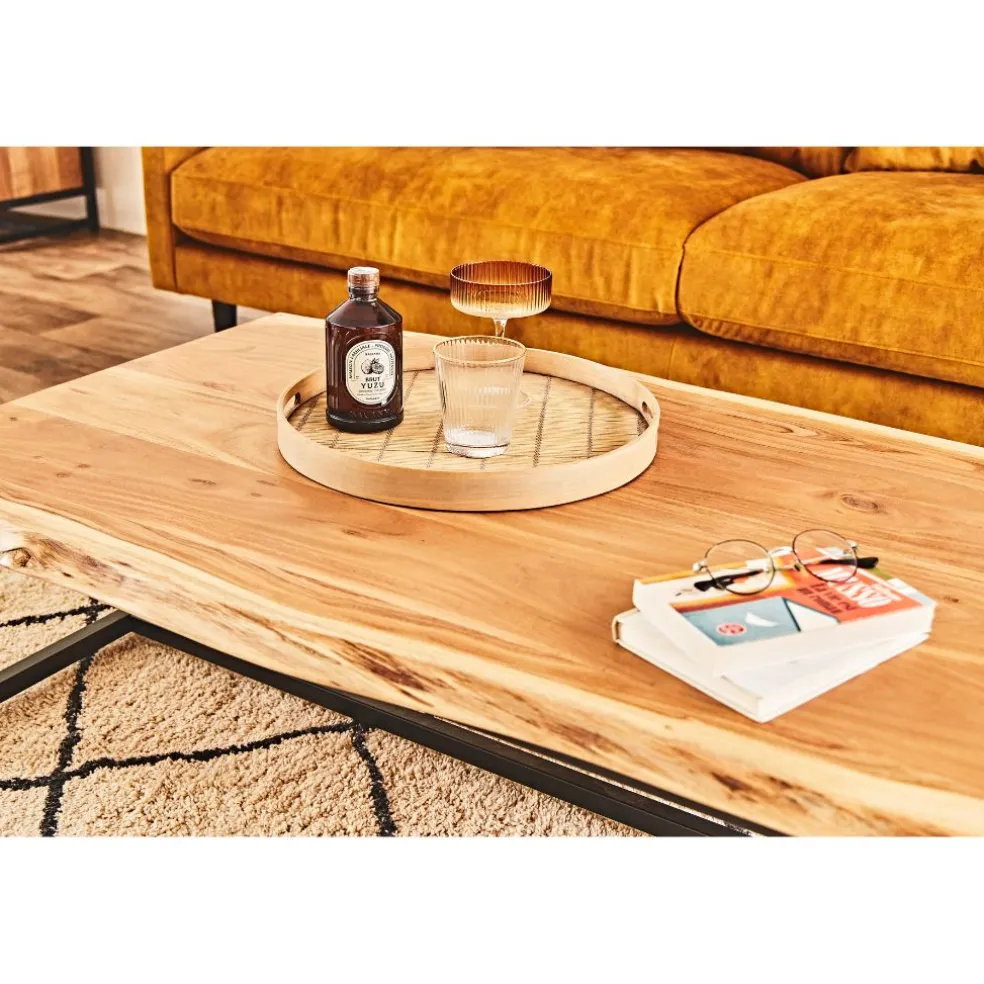 Table basse en acacia et pieds en fer noir - Brooklyn