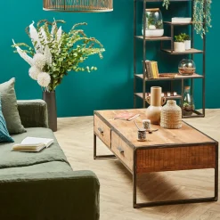 Table basse en acacia et fer noir 120x60cm - Factory