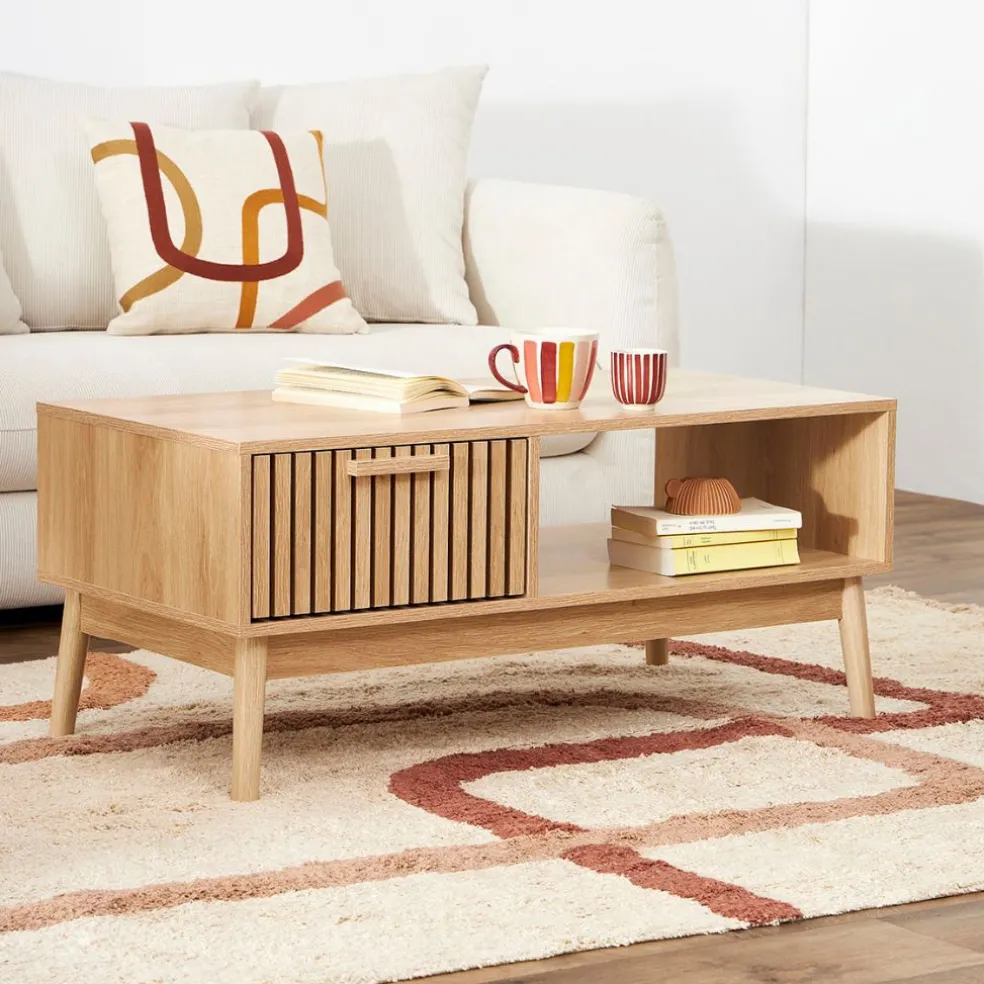 Table basse en bois naturel 100x50 cm - kara