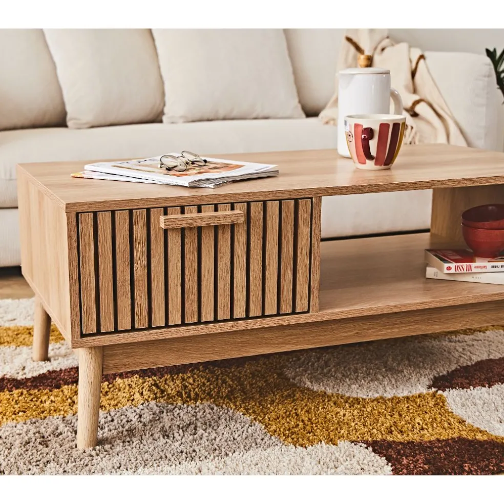 Table basse en bois naturel 100x50 cm - kara