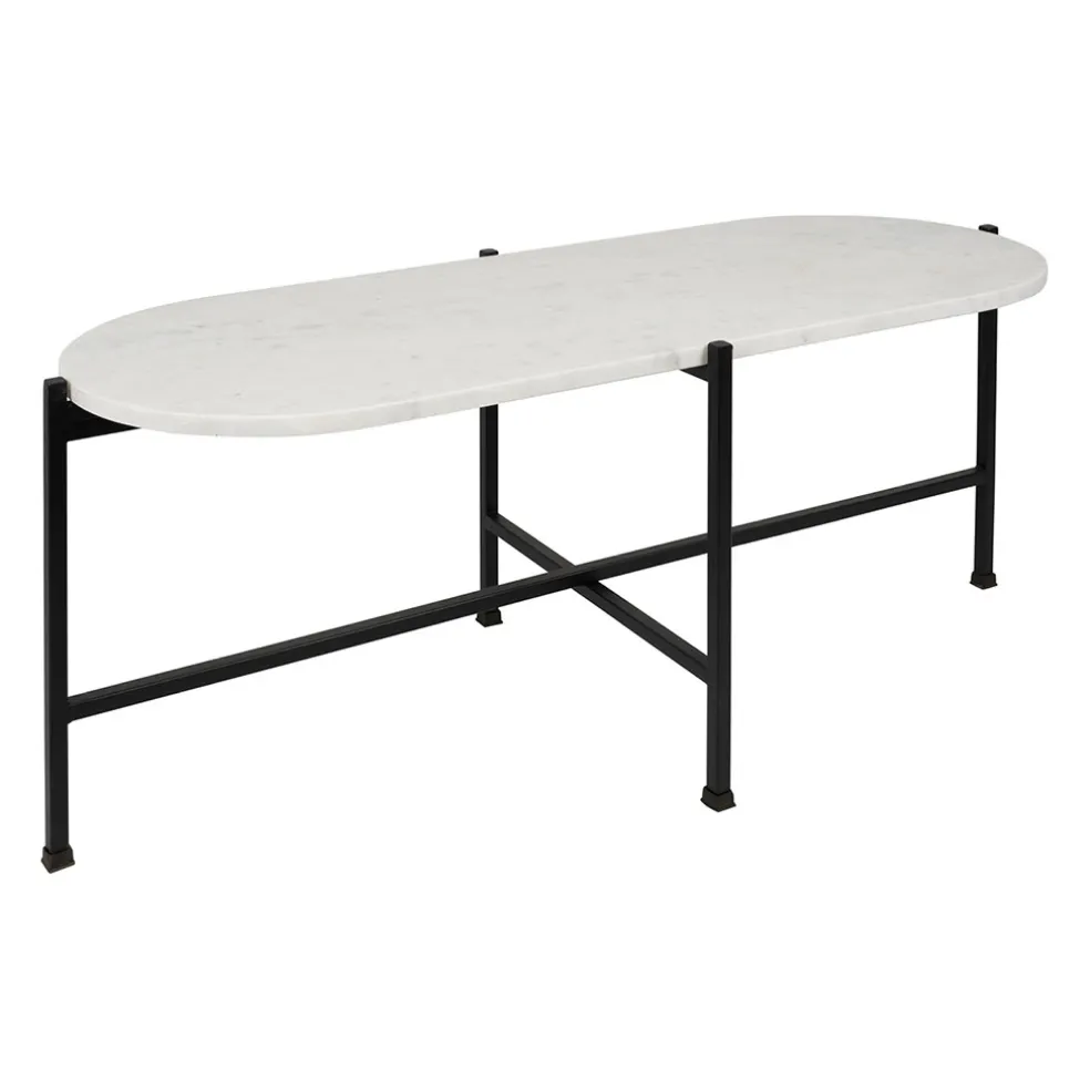 Table basse en marbre et fer blanc et noir 100x40cm - Eskela