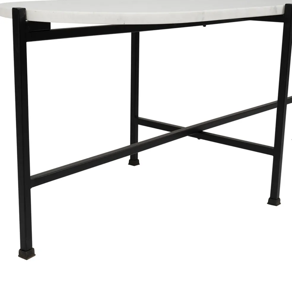 Table basse en marbre et fer blanc et noir 100x40cm - Eskela