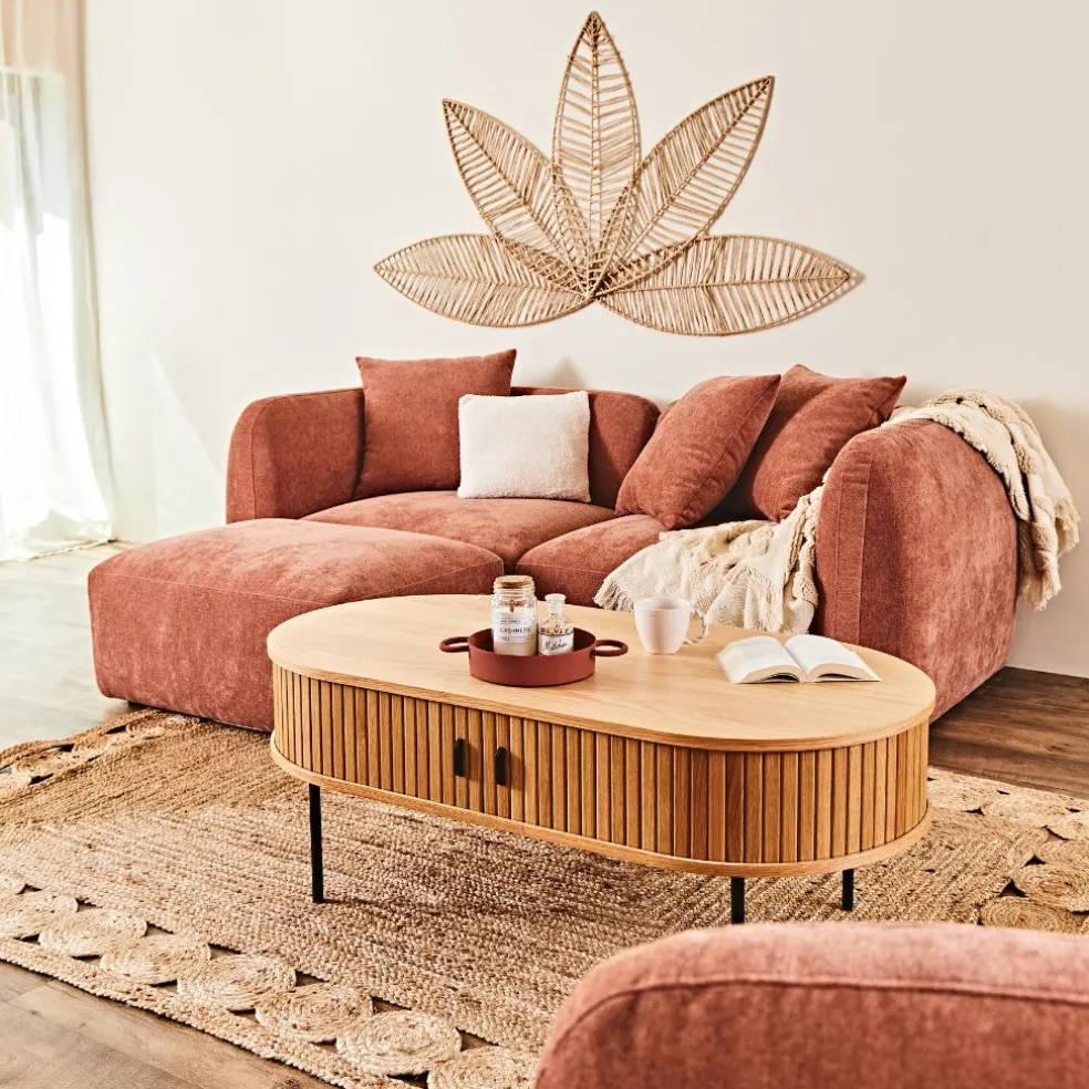 Table basse en placage chêne naturel 120x60 cm - nola