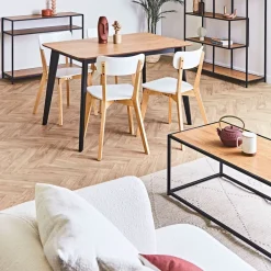 Table basse en plaqué chêne et métal noir L100cm - Senzo