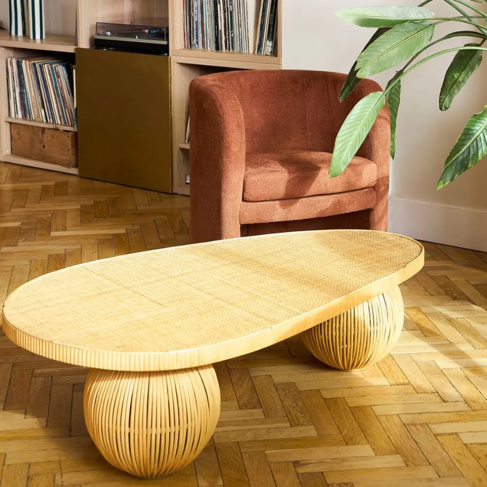 Table basse en rotin et bambou naturel 119x66cm - Tamba