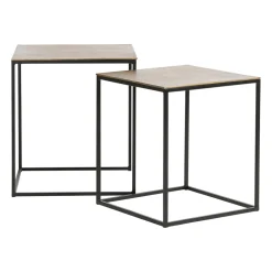 Table basse gigogne carrée (lot de 2) en aluminium et fer doré - Felia