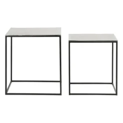 Table basse gigogne carrée (lot de 2) en aluminium et fer argenté - Felia
