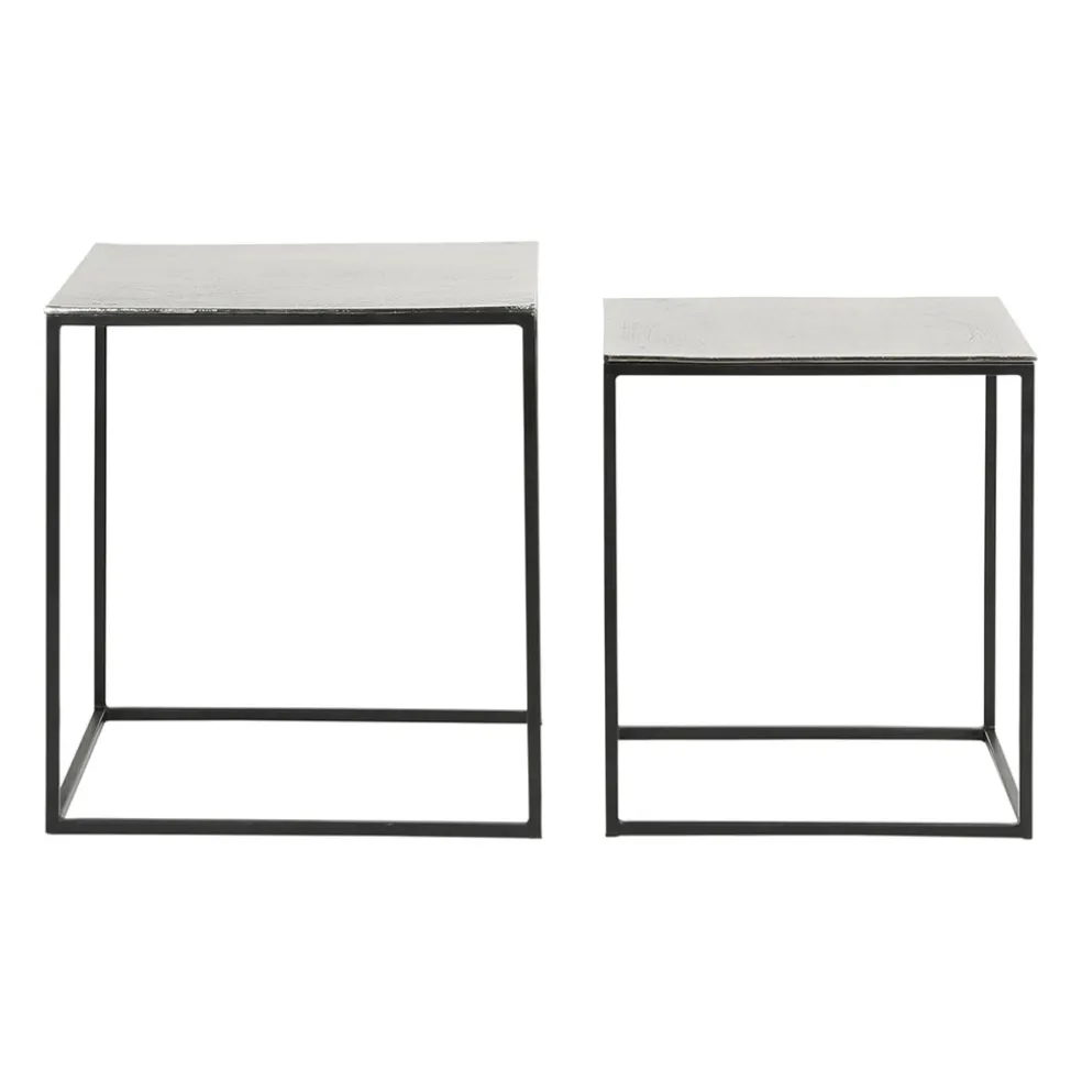 Table basse gigogne carrée (lot de 2) en aluminium et fer argenté - Felia