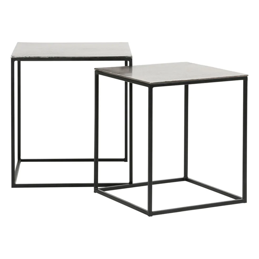 Table basse gigogne carrée (lot de 2) en aluminium et fer argenté - Felia