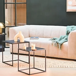 Table basse gigogne carrée (lot de 2) en aluminium et fer noir - Felia