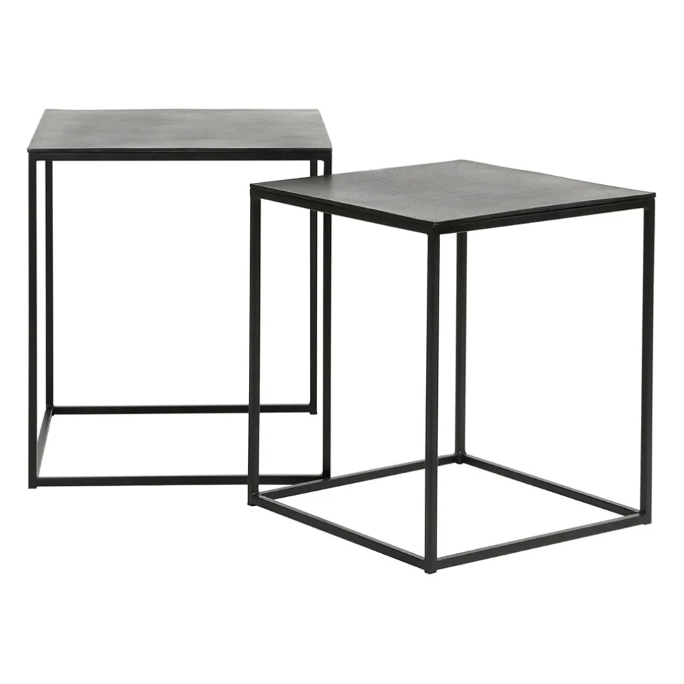 Table basse gigogne carrée (lot de 2) en aluminium et fer noir - Felia