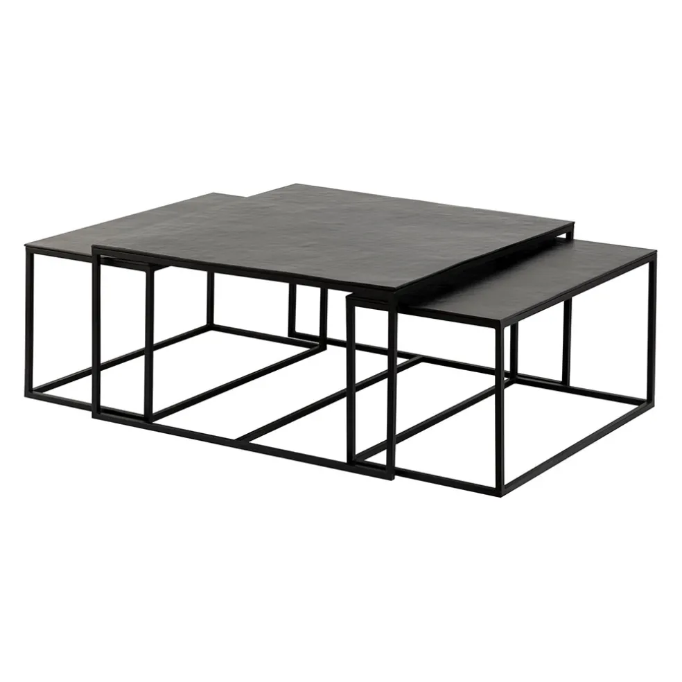 Table basse gigogne carrée (lot de 3) en fer noir - Felia
