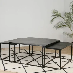 Table basse gigogne carrée (lot de 3) en fer noir - Felia