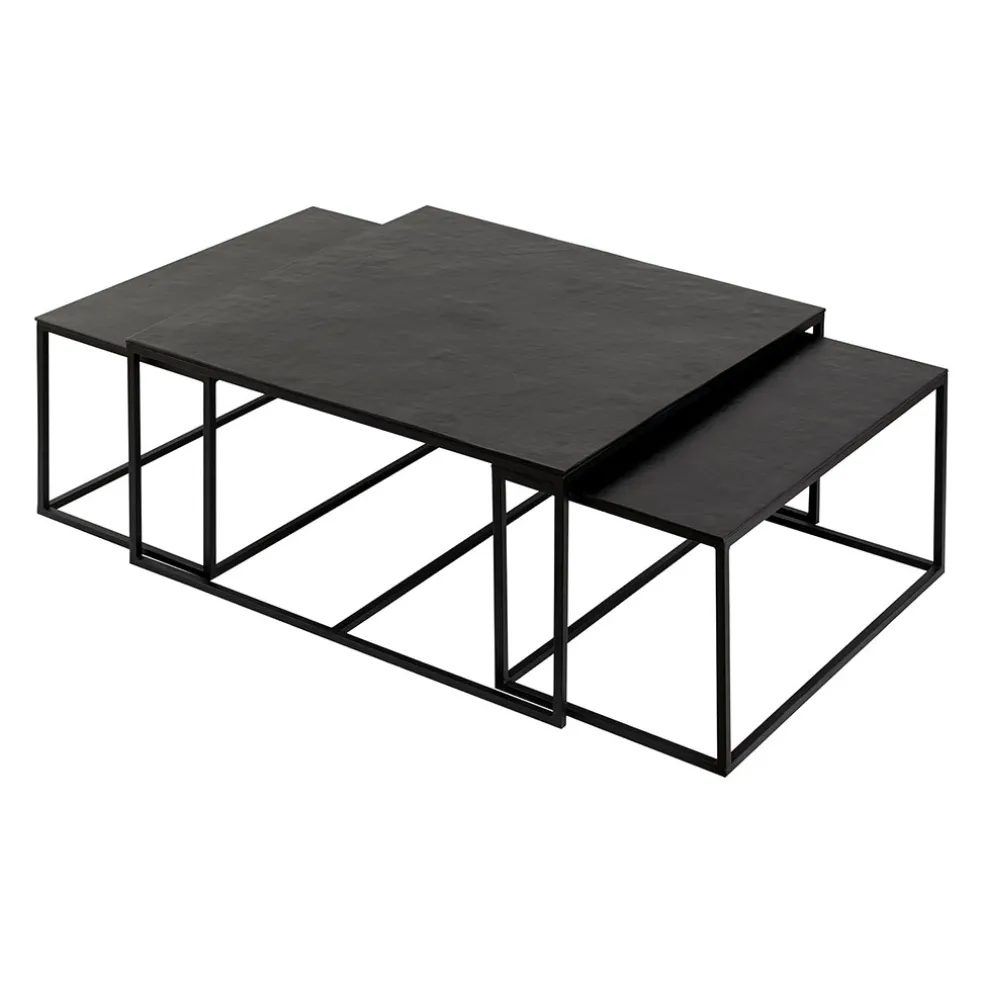 Table basse gigogne carrée (lot de 3) en fer noir - Felia
