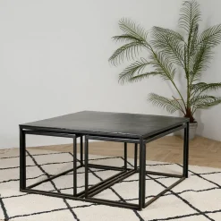 Table basse gigogne carrée (lot de 3) en fer noir - Felia