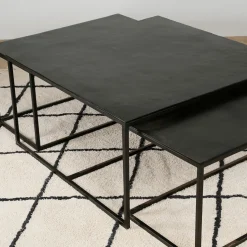 Table basse gigogne carrée (lot de 3) en fer noir - Felia